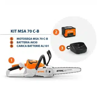 Il KIT motosega a batteria MSA 70 C-B è composto da batteria AK 30 e caricabatterie AL 101.rn La motosega a batteria MSA 70 C-B della marca STIHL...