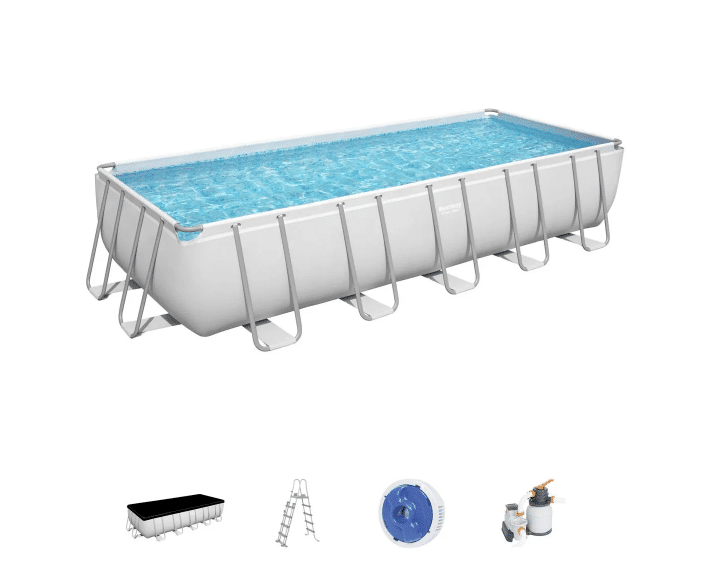 PISCINA RETTANGOLARE 6,40MX2,74M Trasforma il tuo giardino in una vera oasi di relax con questa piscina rettangolare da 6,40 x 2,74 metri, completa di sistema di filtrazione incluso....