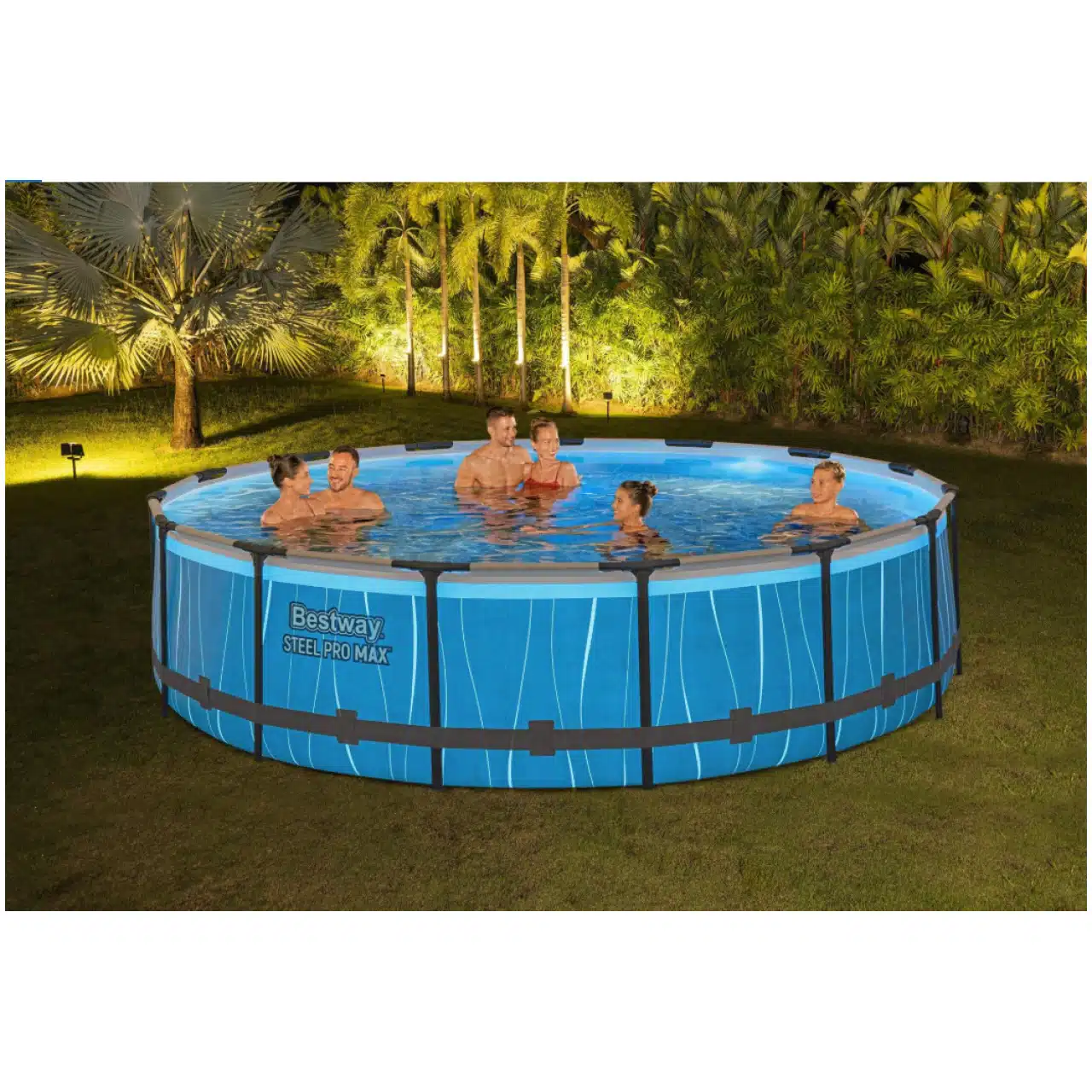 Scopri il piacere dell'estate direttamente nel tuo giardino con la piscina fuori terra Bestway⌐ Steel Pro MAXT con luce LED, un modello spazioso,...