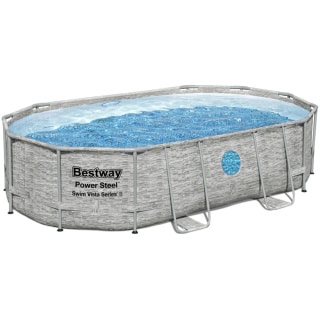 Vivi un'estate all'insegna del divertimento e del relax con la piscina Bestway Power Steel Swim Vista SeriesT SplashView, il modello ovale con oblò...