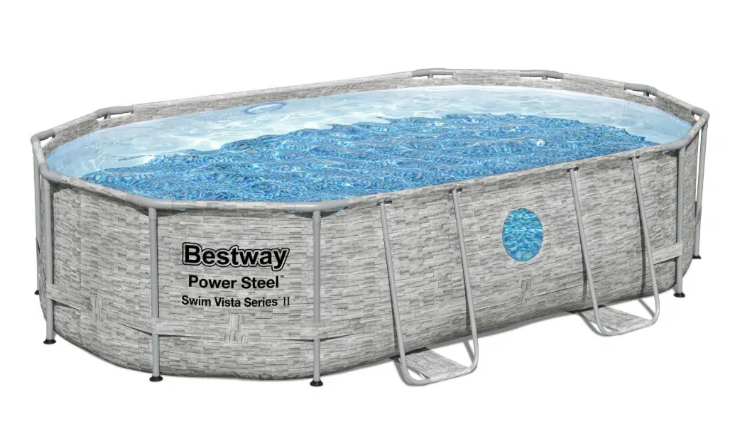 BESTWAY PISCINA SPLASHVIEW OVALE OBLO CM.488X305X107 Vivi un'estate all'insegna del divertimento e del relax con la piscina Bestway Power Steel Swim Vista SeriesT SplashView, il modello ovale con oblò...