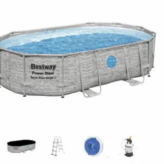 Vivi un'estate all'insegna del divertimento e del relax con la piscina Bestway Power Steel Swim Vista SeriesT SplashView, il modello ovale con obl&ograve;...