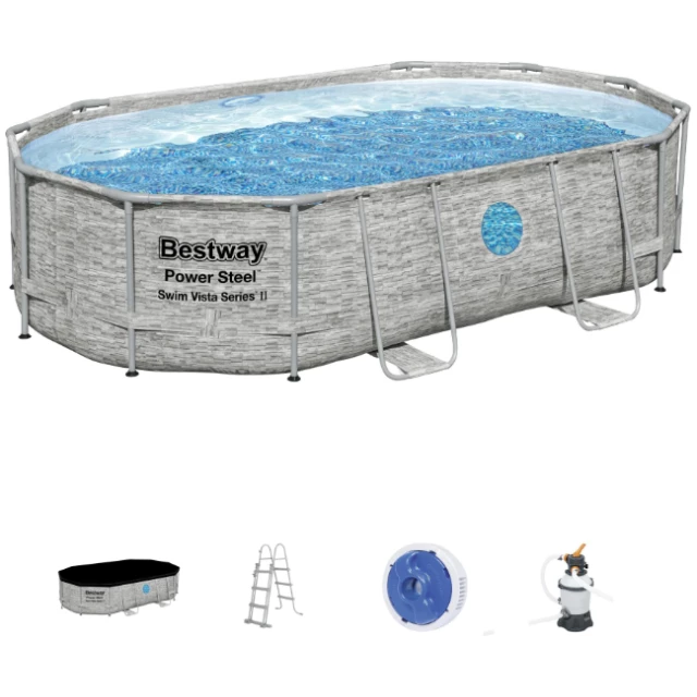 Vivi un'estate all'insegna del divertimento e del relax con la piscina Bestway Power Steel Swim Vista SeriesT SplashView, il modello ovale con oblò...