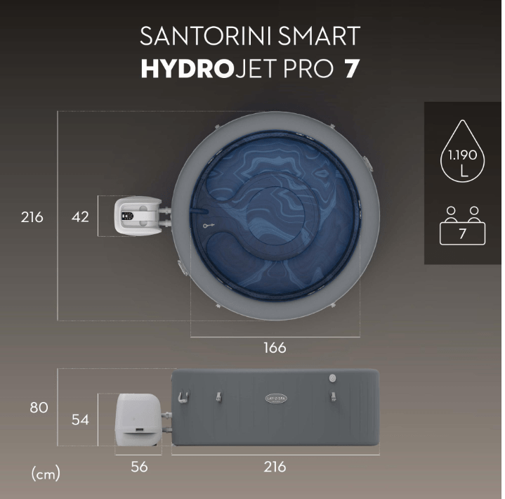 BESTWAY LAY-Z SPA SANTORINI MAXHOLD ENERGYSENSE SMART LUXE Immagina di tornare a casa dopo una lunga giornata e di poterti immergere in un abbraccio di acqua calda e bollicine, senza dover prenotare un centro...