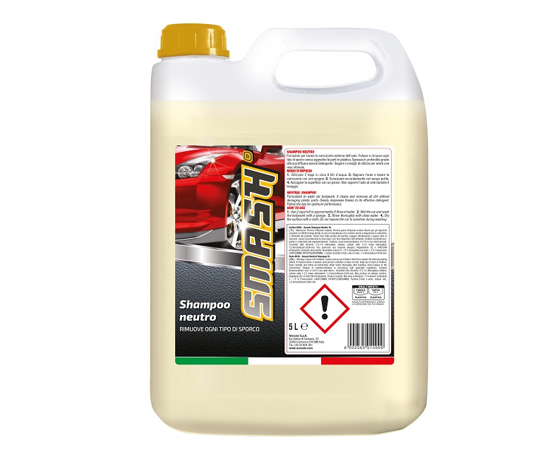 AREXONS SPA SMASH SHAMPOO NEUTRO LT.5 Shampoo neutro in tanica da 5 L per lavaggio manuale della carrozzeria. Deterge e sgrassa senza fosfati; diluizione consigliata 2 tappi in 8 L...