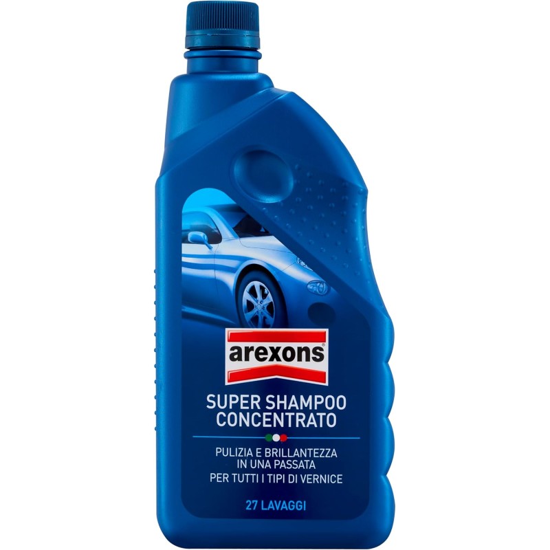 AREXONS SPA SUPER SHAMPOO CONCENTRATO LT.1 Shampoo concentrato per lavaggio manuale della carrozzeria: pulisce a fondo rispettando la brillantezza delle vernici. Diluizione 7 ml/L, confezione...