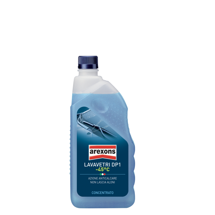 AREXONS SPA LAVAVETRI D P 1 -45° LT 1 Detergente lavavetri concentrato DP1 studiato per rimuovere insetti, unto e smog; versione antigelo resistente fino a -45 °C. Profumazione al limone...