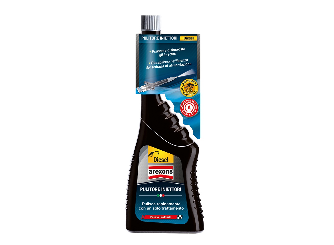 AREXONS DIESEL PULITORE INIETTORI ML 250 Additivo per gasolio per pulizia rapida e profonda degli iniettori. Tratta 40-50 L di carburante e migliora combustione, avviamento e fumi già dal...