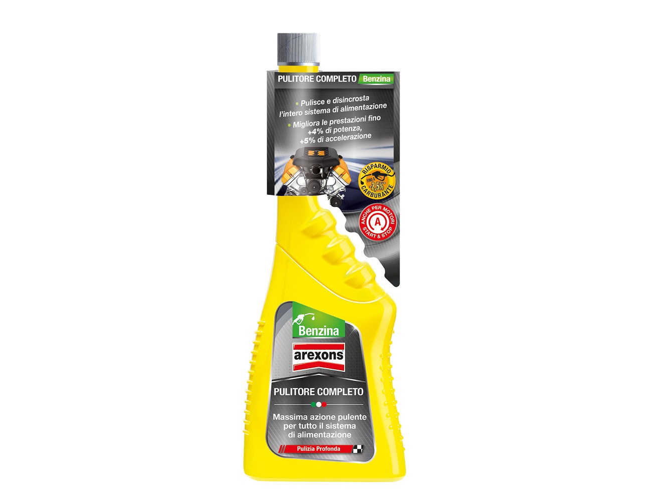 AREXONS PULITORE COMPL.SIST.ALIM. BENZ 250ML Additivo per la pulizia completa del sistema di alimentazione dei motori a benzina. Tratta 40-50 L di carburante; consigliato ogni 6.000 km per...