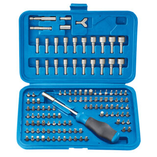 Kit professionale da 122 pezzi in valigetta plastica con inserti, bussole, portainserti magnetico e adattatori in acciaio Cr-V, per manutenzione e...