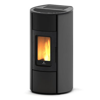 Stufa a pellet Ravelli Flexi 9 Steel con potenza da 3,3 a 8,3 kW, tre modalità di emissione (convezione, ventilata, canalizzata) e serbatoio da 17...