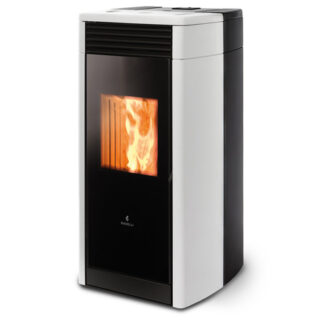 Stufa a pellet ventilata Ravelli RV 100: potenza modulabile 4,3-10,3 kW, serbatoio 25 kg e autonomia 11-26 ore. Classe A+ e certificazione Aria...