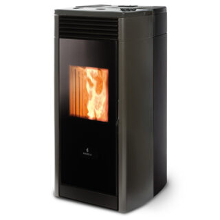 Stufa a pellet ventilata per riscaldamento domestico con controllo elettronico e serbatoio da 25 kg. Potenza 4,3-10,3 kW, autonomia 11-26 ore e...
