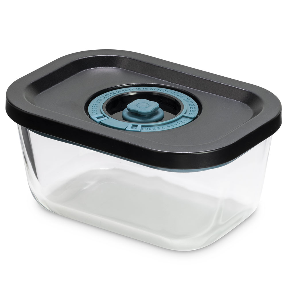 CONTENITORE RETT.VETRO 0,47 LT AVANTSPACE Contenitore sottovuoto in vetro da 0,47 L con coperchio ermetico in ABS e datario. Ideale per conservare alimenti, compatibile con microonde, forno...