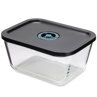 Contenitore sottovuoto in vetro della linea Avantspace con coperchio nero a tenuta e datario. Ideale per conservare alimenti in frigorifero, freezer,...