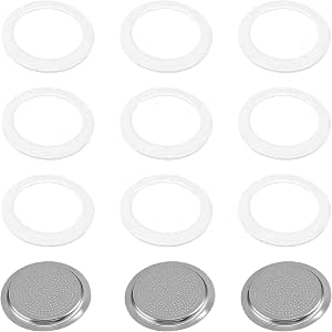 Set ricambio per caffettiere MyThos in alluminio: piastra filtro per 6 tazze e 3 guarnizioni in silicone resistenti fino a 260 °C. Lavabile in...
