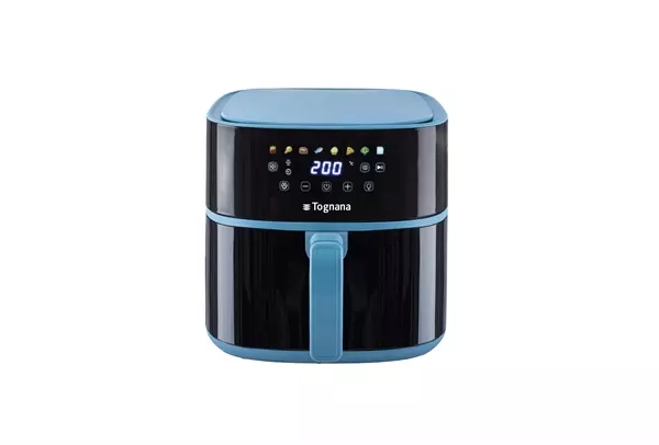 TOGNANA PORCELLANE S.P.A FRIGGITRICE AD ARIA 8L C.ZUCCHERO Friggitrice ad aria Iridea da 8 L con doppia resistenza e display digitale: programma 8 impostati, timer 60 min e finestra sul cestello per...
