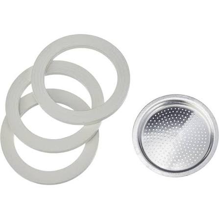 FILTRO ACC+3 GUAR.SIL 2TZ Set ricambi per moka Riflex: filtro in acciaio inox per 2 tazze e tre guarnizioni in silicone (resistenti fino a 260 °C). Lavabile in...