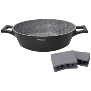 Tegame 32 cm in alluminio pressofuso della linea Ambiziosa, capacit&agrave; 5,5 L, rivestimento antiaderente effetto granito a 4 strati rinforzato con...