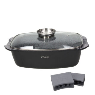 Rostiera rettangolare Tognana Ambiziosa 32x20 cm con coperchio in vetro e 2 presine. Corpo in fusione d'alluminio, interno antiaderente 4 strati...