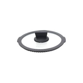 Coperchio in vetro trasparente da 32 cm con bordo e manico in silicone che funge da scolatore. Progettato per la linea Ambiziosa di Tognana; lavabile...
