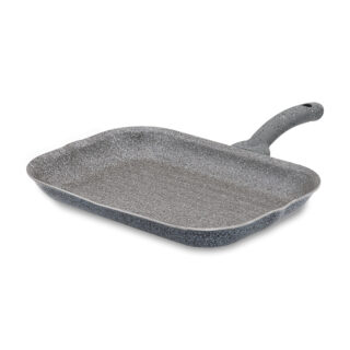 Piastra grill rettangolare Tognana Great Stone 24 x 34 cm in alluminio pressofuso con rivestimento antiaderente effetto pietra e manico pieghevole,...