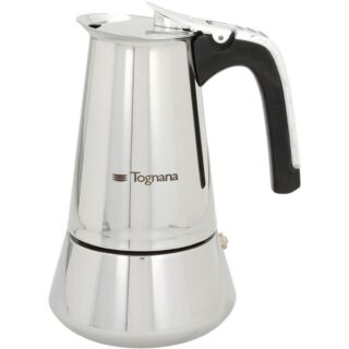 Caffettiera moka Tognana Riflex Induction da 4 tazze in acciaio inox 18/10, con fondo spesso compatibile con piani a induzione e manici in bachelite...