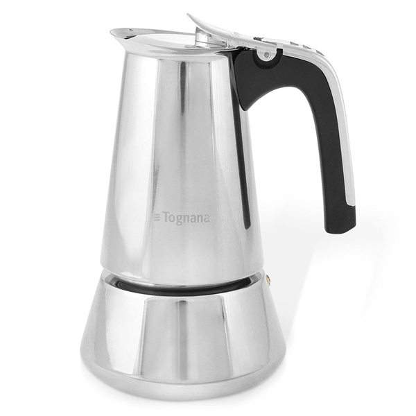 CAFFETT.6TZ ACC.INOX GRANCUCINA Caffettiera moka in acciaio inox 18/10 da 6 tazze, progettata per l'uso su piani a induzione. Fondo ad alto spessore, manico ergonomico e guarnizione...