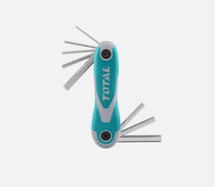 GA-MA SRL TOTAL SR 9 CHIAVI MASCHIO ES. 2-8 TASC. Set pieghevole tascabile da 8 chiavi a brugola (2-8 mm) in acciaio Cr-V con trattamento termico e finitura cromata; pratico supporto con gancio in...