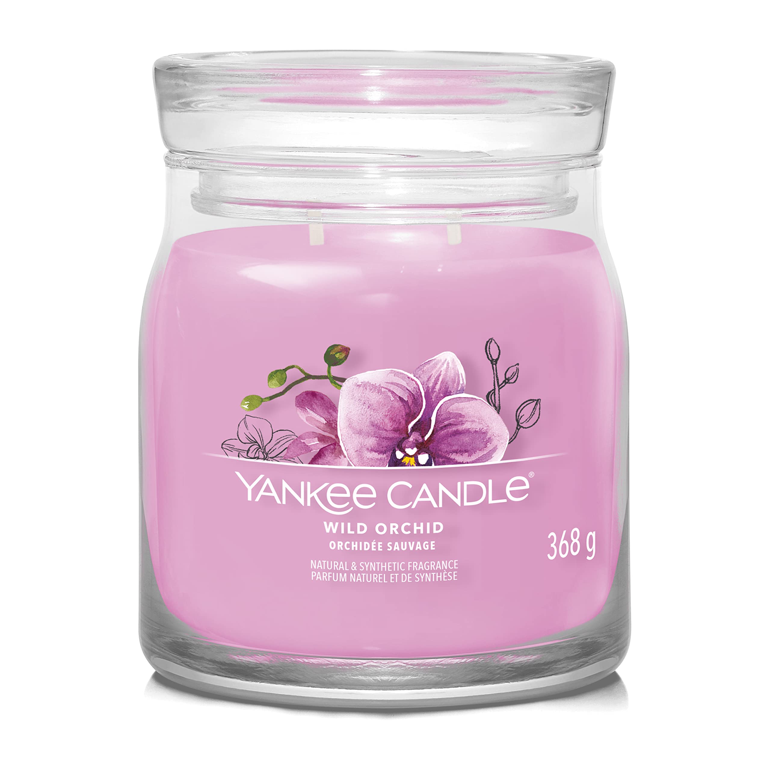YANKEE CANDLE JAR WILD ORCHID 368G Candela profumata in giara da 368 g della collezione Signature. Fragranza floreale esotica con note di orchidea, ibisco e legno di sandalo;...