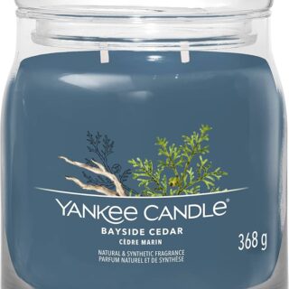 Candela profumata in vaso da 368 g con fragranza Bayside Cedar: note marine e legnose su base di cera a base di soia. Due stoppini per una...