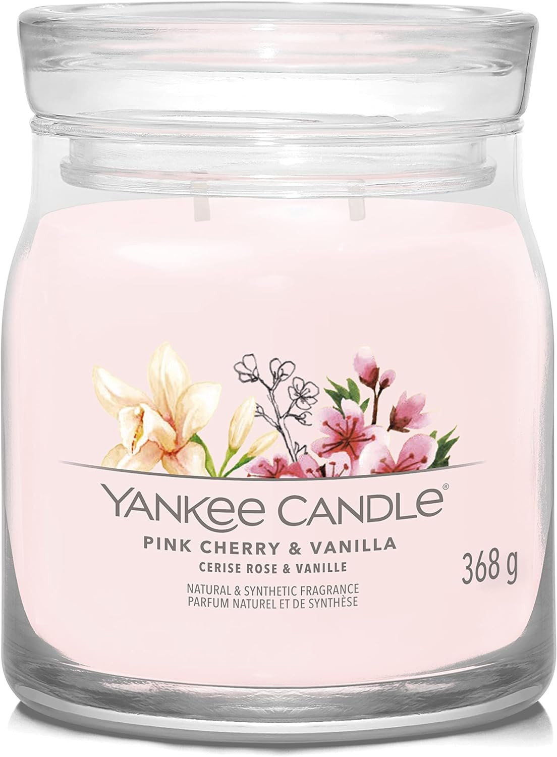 YANKEE CANDLE JAR PINK CHERRY VANILLA 368G Candela profumata Yankee Candle Pink Cherry & Vanilla in giara media Signature da 368 g. Fragranza fruttata-dolce con doppio stoppino e cera a base...