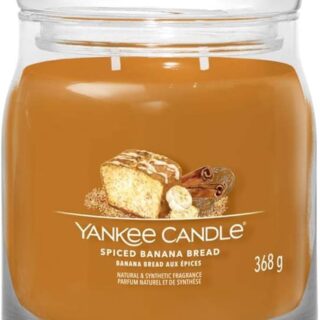 Candela in barattolo Yankee Candle Signature Medium Jar da 368 g con fragranza dolce e speziata di banana, vaniglia e cashew milk. Vaso in vetro con...