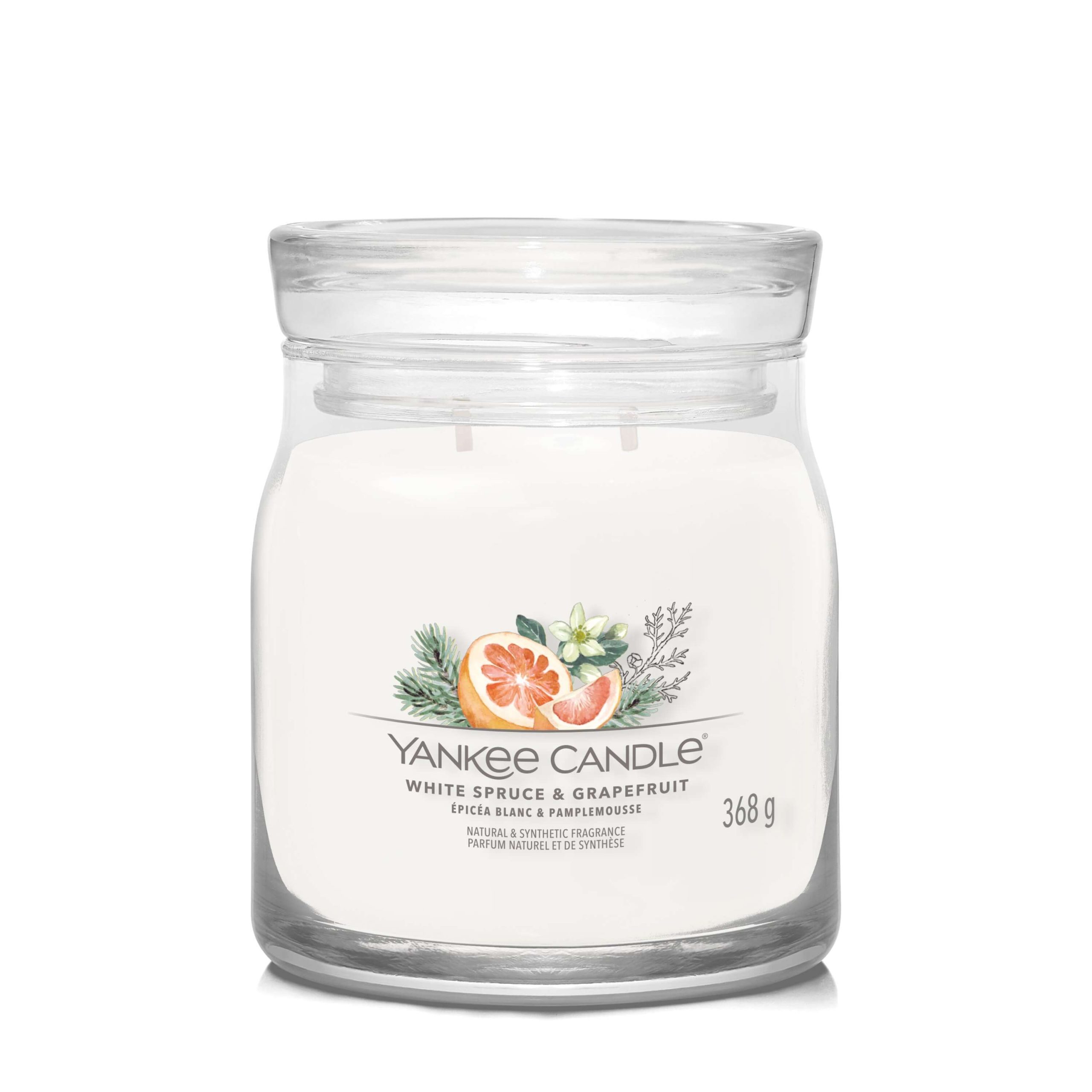 YANKEE CANDLE JAR WHITE SPRUCE & GRAPEFRUIT368G Candela profumata Yankee Candle White Spruce & Grapefruit in giara media (368 g). Fragranza agrumata e resinosa con doppio stoppino per una...