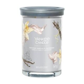 Candela profumata Yankee Candle Signature Large Tumbler da 567 g con fragranza Smoked Vanilla & Cashmere. Vaso in vetro grigio, due stoppini in fibra...