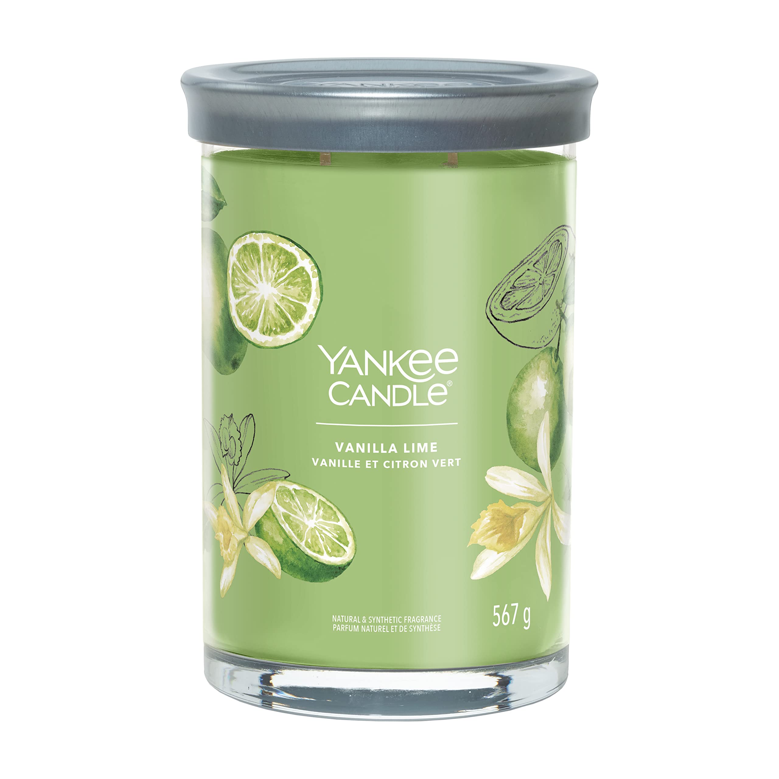 YANKEE CANDLE TUMBLER VANILLA LIME 567G Candela in giara Signature Large da 567 g con doppio stoppino e coperchio in vetro. Fragranza fresca e vanigliata: lime, cacao e fava tonka; tempo di...