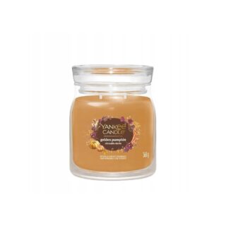 Candela profumata Yankee Candle Golden Pumpkin in vaso medio Signature da 368 g. Fragranza autunnale calda con note speziate e dolci, doppio stoppino...