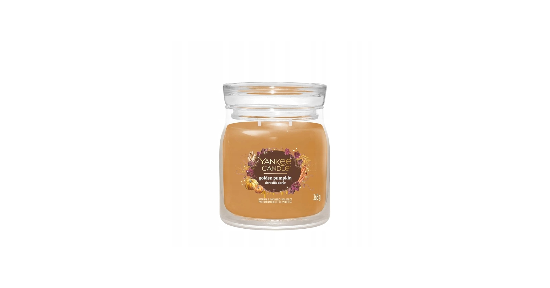 YANKEE CANDLE JAR GOLDEN PUMPKIN 368G Candela profumata Yankee Candle Golden Pumpkin in vaso medio Signature da 368 g. Fragranza autunnale calda con note speziate e dolci, doppio stoppino...
