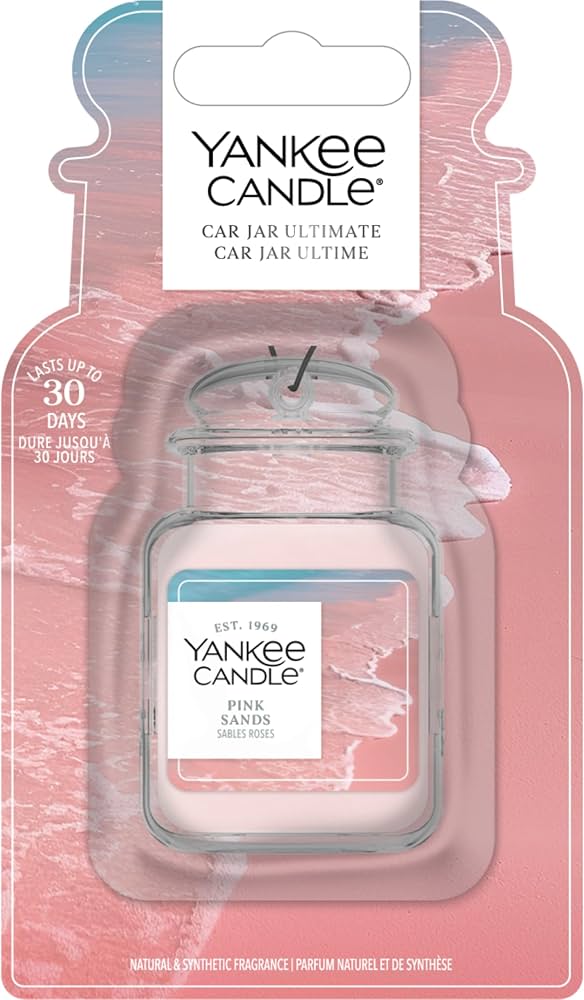 YANKEE CANDLE CAR JAR PINK SANDS Profumatore per auto a gel Yankee Candle Car Jar® Ultimate nella fragranza Pink Sands: forma a giara con sospensione, aroma fresco e vanigliato e...