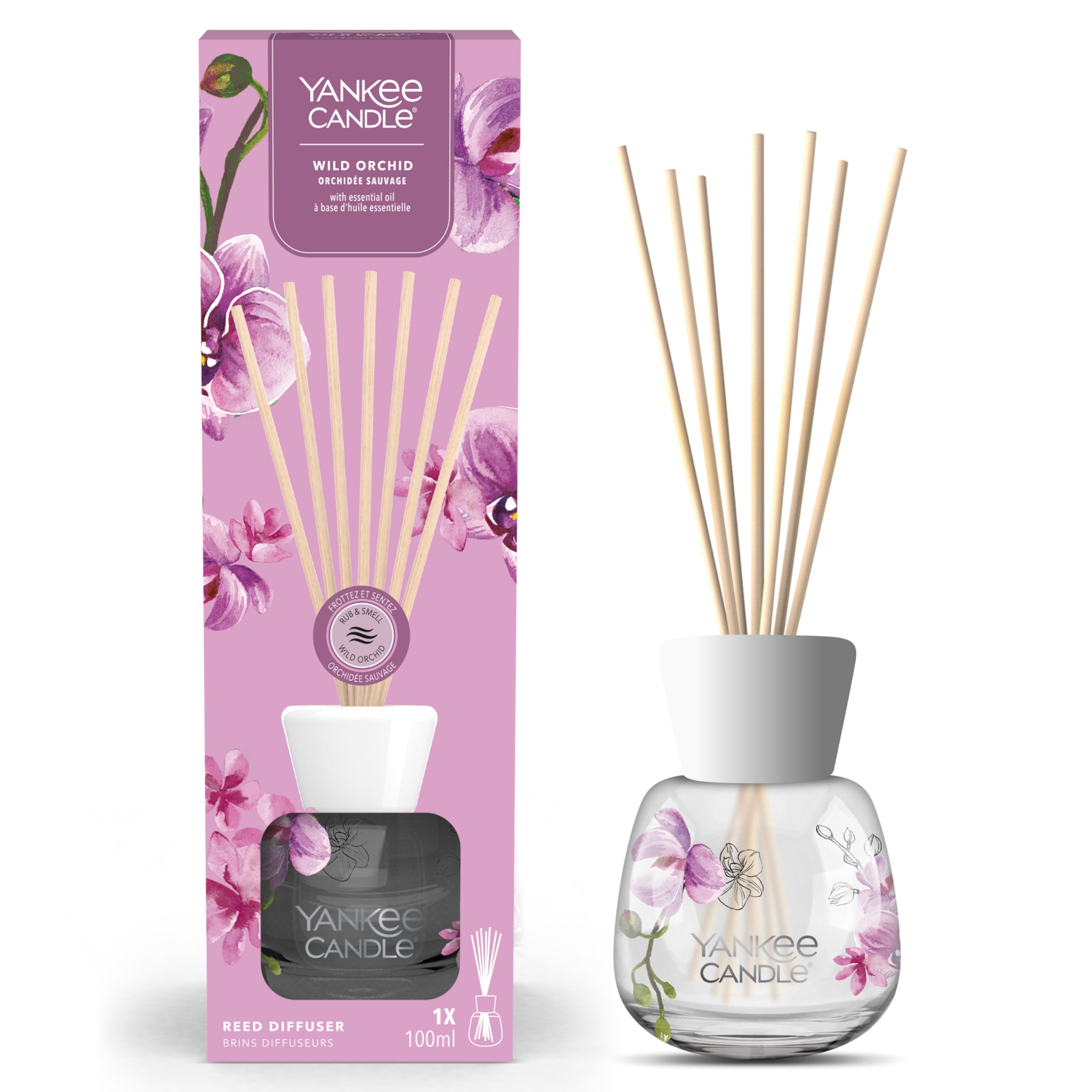 YANKEE CANDLE REED DIFFUSER WILD ORCHID Diffusore a bastoncini Yankee Candle Signature da 100 ml nella fragranza Wild Orchid. Profumazione fiorita e tropicale che diffonde aroma continuo...
