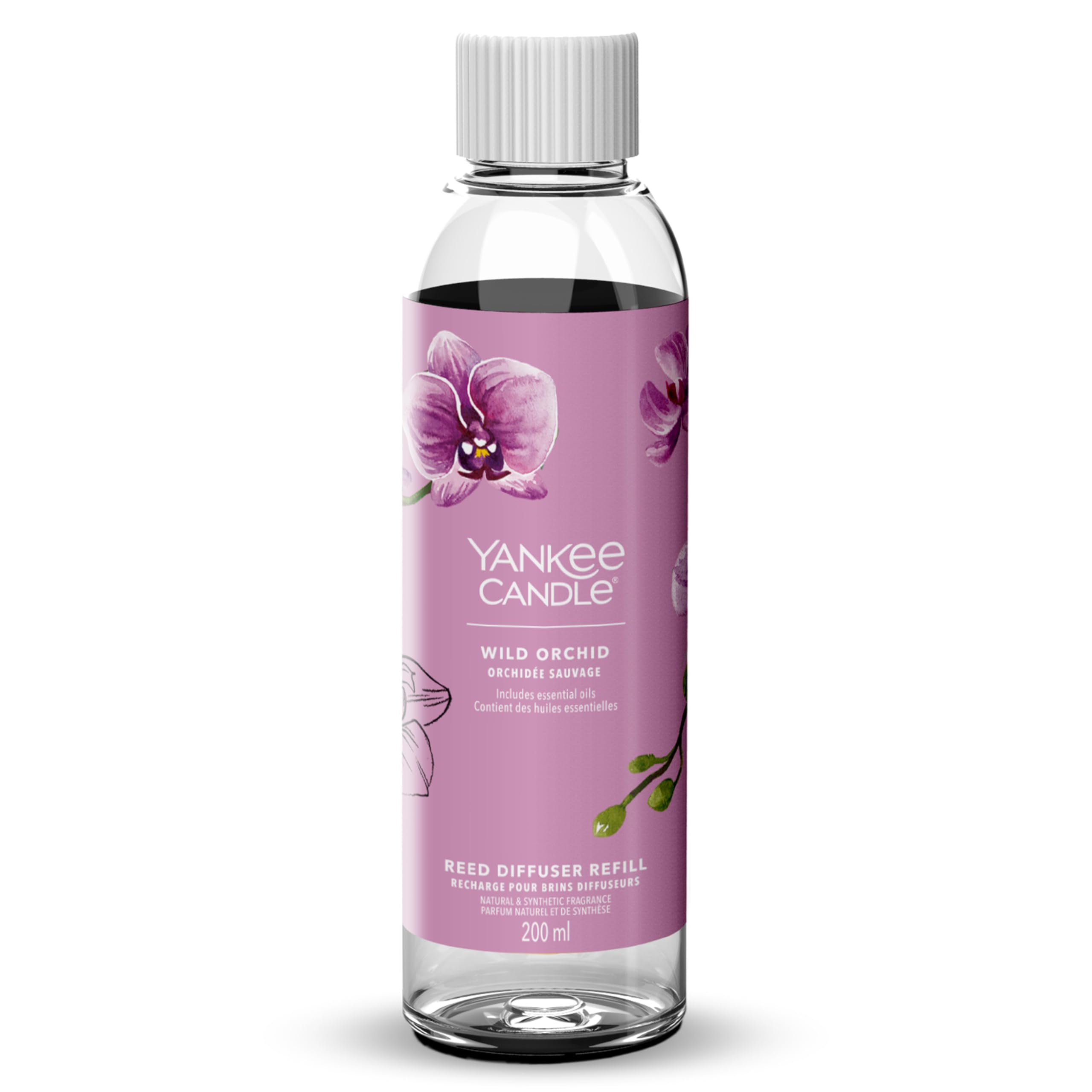 YANKEE CANDLE REED DIFFUSER REFILL WILD ORCHID Ricarica da 200 ml per diffusori a bastoncini Yankee Candle Signature nella fragranza floreale-fruttata Wild Orchid. Rigenera il diffusore esistente...