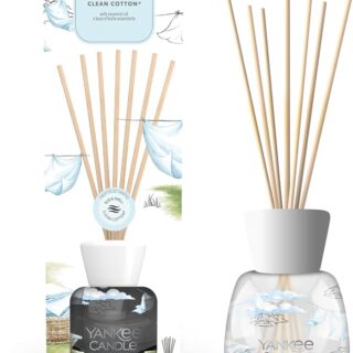 Diffusore a bastoncini Yankee Candle Signature, fragranza Clean Cotton in flacone decorativo da 100 ml. Diffusione continua senza fiamma, design...