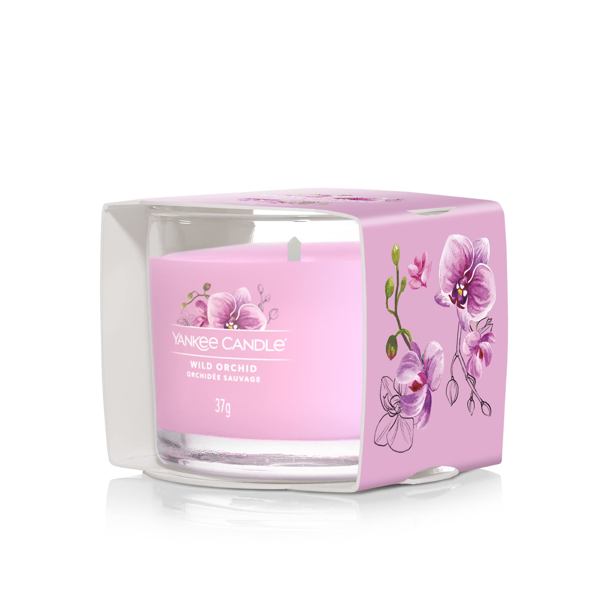 YANKEE CANDLE JAR WILD ORCHID 37G Candela votive Filled Votive Wild Orchid da 37 g: formato mini in vetro con fragranza floreale esotica. Ideale come prova della fragranza o piccolo...