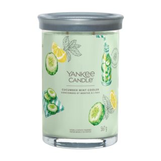 Candela profumata Yankee Candle Signature Tumbler, fragranza Cucumber Mint Cooler. Vaso in vetro con due stoppini e coperchio metallico; combustione...