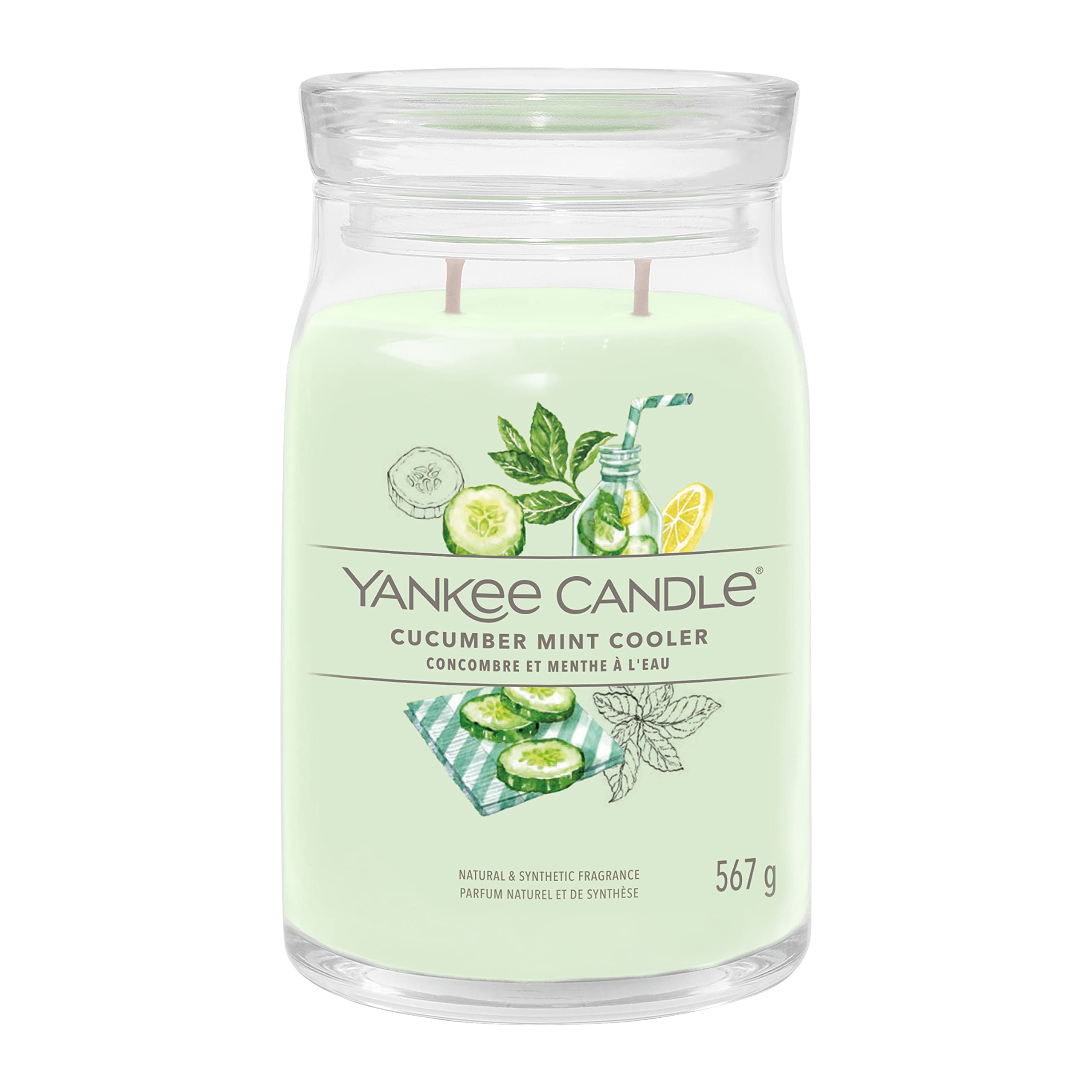YANKEE CANDLE JAR CUCUMBER MINT COOLER 567G Candela profumata Yankee Candle Signature Large Jar da 567 g con fragranza fresca agrumata (cetriolo e mentuccia) e doppio stoppino in cotone. Durata...