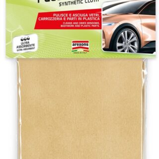 Panno in pelle sintetica Arexons Wizzy 25 x 47 cm, ad alto potere assorbente per pulire e asciugare carrozzeria, vetri e parti in plastica....