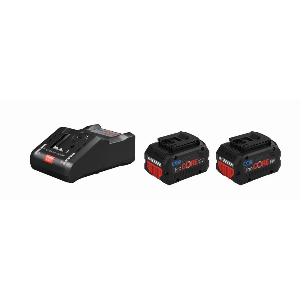 BOSCH PROCORE 18V CARICA + 2 BATT 18V 8Ah Set professionale Bosch 18 V con due batterie ProCORE18V 8,0 Ah e caricabatterie rapido GAL 18V-160 C, pensato per chi necessita di potenza e...