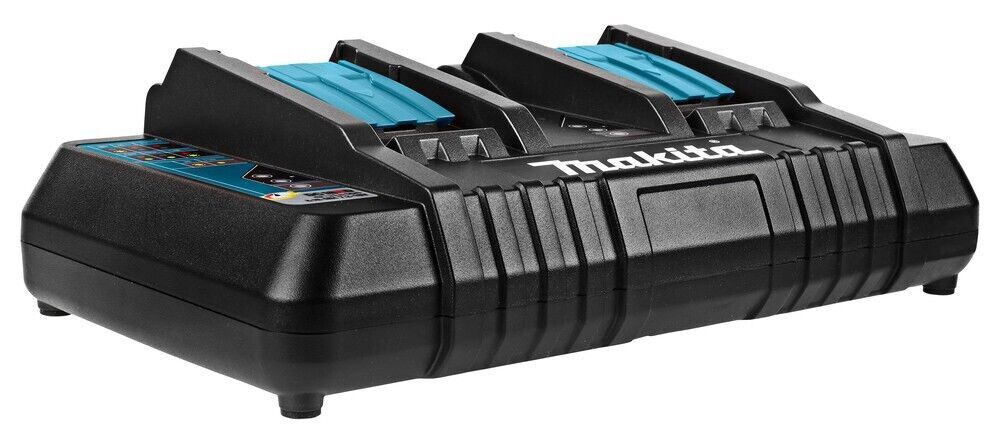 MAKITA CARICABATTERIE DOPPIO 2X14.4-18 V Caricabatterie rapido a due posti per batterie Li-ion Makita LXT 14,4/18 V. Permette di ricaricare simultaneamente due pacchi batteria con gestione...