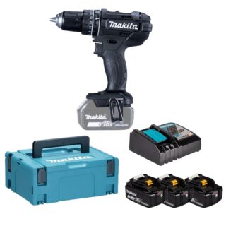 Trapano avvitatore a percussione Makita LXT 18 V in kit con 3 batterie 3,0 Ah, caricabatterie e valigetta MAKPAC. Ideale per avvitare, forare e...
