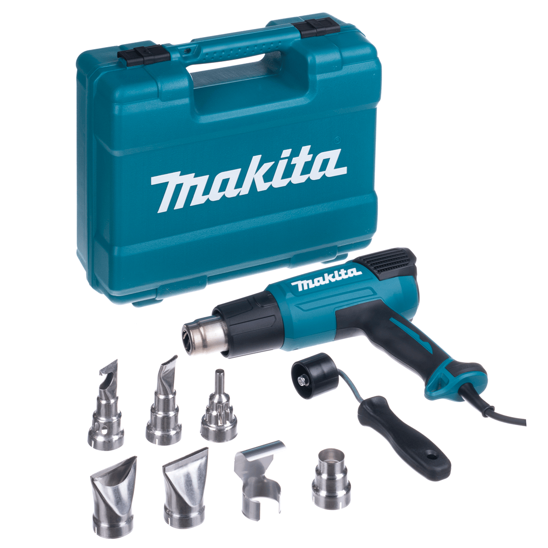 MAKITA TERMOSOFFIATORE HG6531CK 2000W Pistola ad aria calda elettrica Makita con range di temperatura 50-650 °C, potenza continua 2000 W e display LCD per controllo di temperatura,...